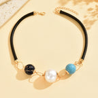 Bohemien minimalistische parel en turkoois kralen ketting