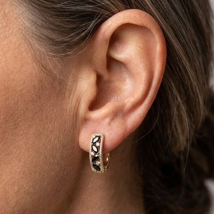 Marquise Black Cubic Zirconia Gold Hoop Earrings