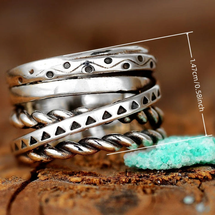 Vintage Pattern Multilayer Line Silver Plated Ring