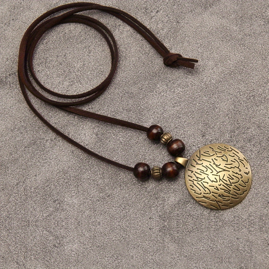 Vintage Twelve Constellations Wooden Beaded Pendant Necklace