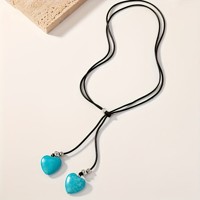 Vintage bohemien set met turkooizen hartketting en oorbellen