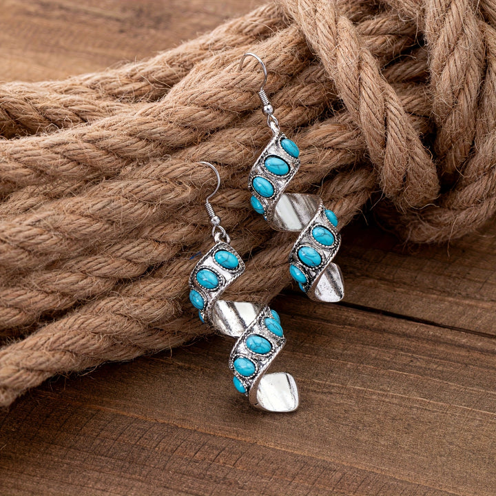Bohemian Spiral Design Turquoise Inlay Pendant Earrings