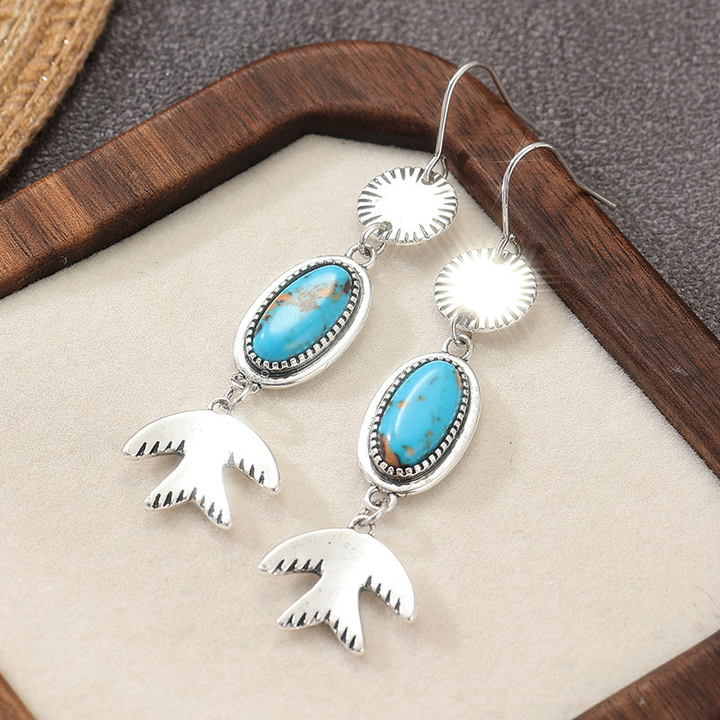 Bohemian Turquoise with Bird Charm Dangle Earrings