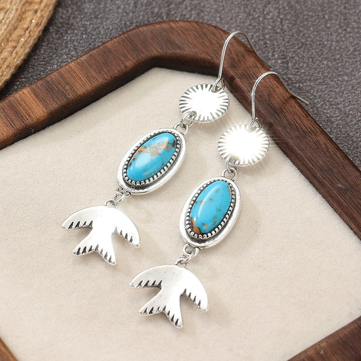 Bohemian Turquoise with Bird Charm Dangle Earrings