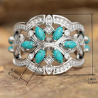 Vintage Boho Turquoise Flowers Vines Ring