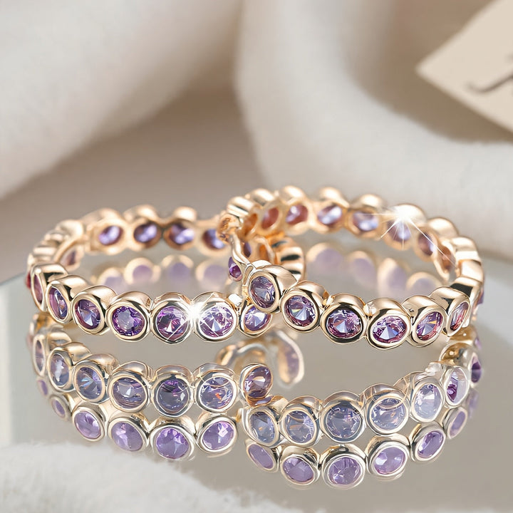 Elegant Ethnic Style Purple Zirconia Crystal Hoop Earrings