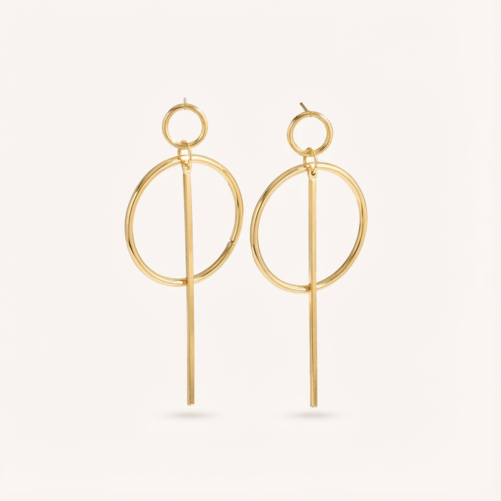 Modern Linear Style Gold Plated Circle Drop Earrings