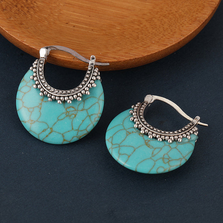Turquoise Crescent Silver Plated Hoop Earrings