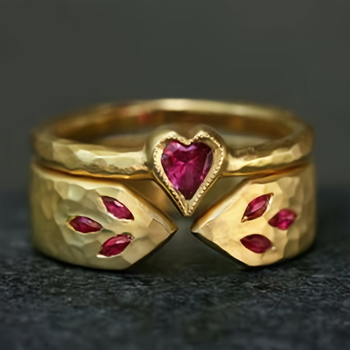 Vintage Rose Pink Zirconia Snake Pattern Heart Ring Set