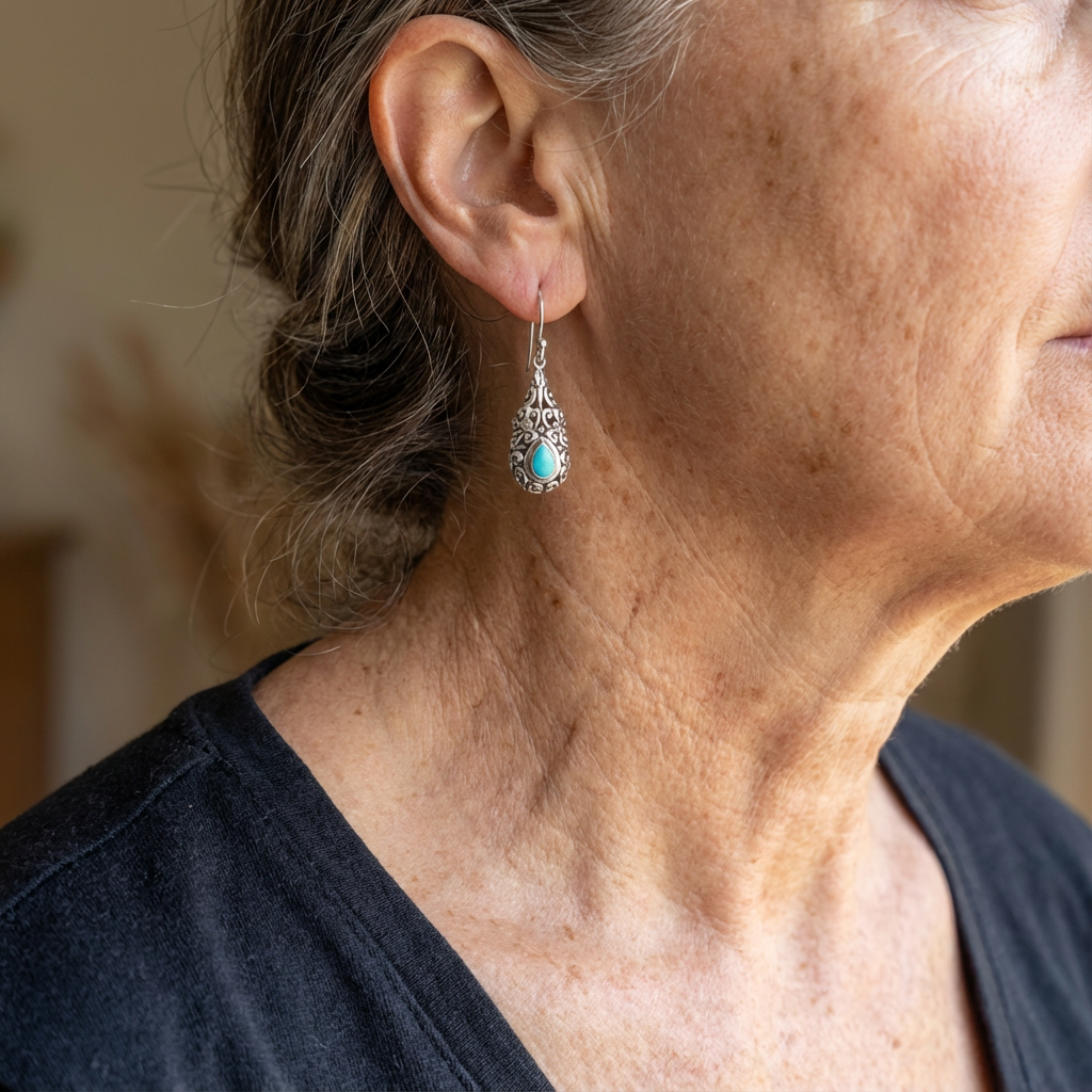 Vintage Teardrop Turquoise Silver Plated Drop Earrings