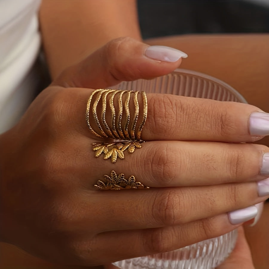 Minimalistische verstelbare goudkleurige ringenset in golfstijl
