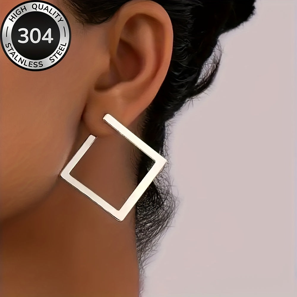 Minimalistische vergulde roestvrij stalen vierkante oorhangers