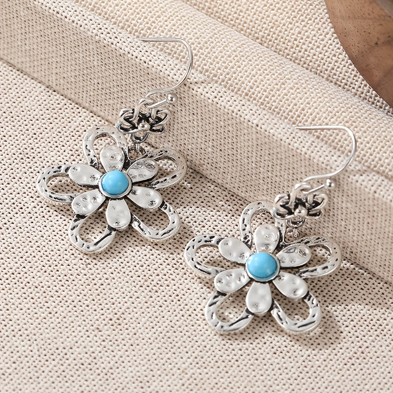 Vintage bohemien turkooizen bloem oorhangers