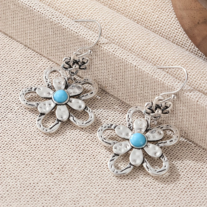 Vintage Bohemian Turquoise Flower Drop Earrings
