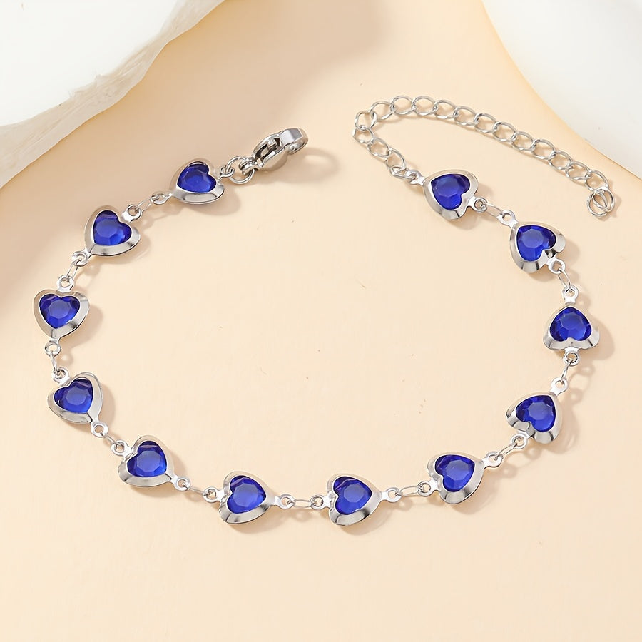 Elegante roestvrij stalen schakelarmband met meerkleurige harten