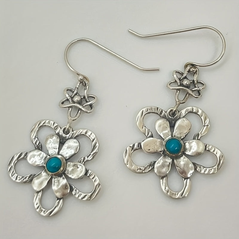 Vintage bohemien turkooizen bloem oorhangers