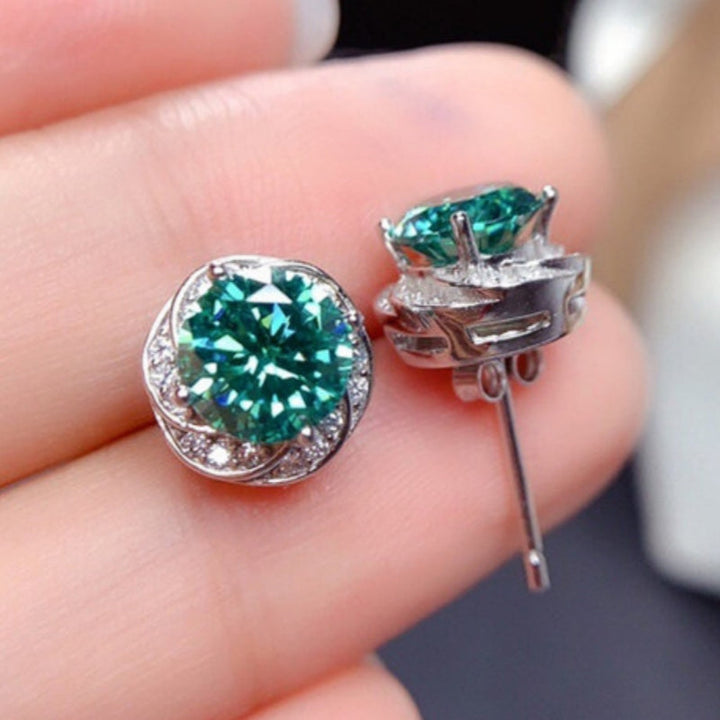 Elegant Sparkling Inlay Green Zirconia Flower Stud Earrings