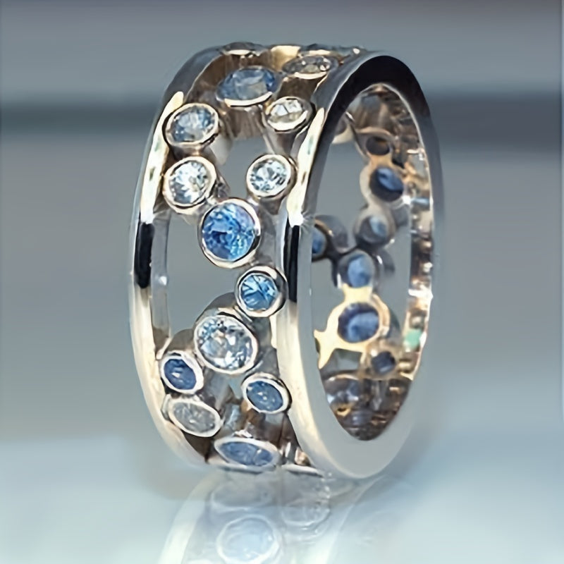 Elegant Sparkling Cubic Zirconia Silver Plating Band Ring