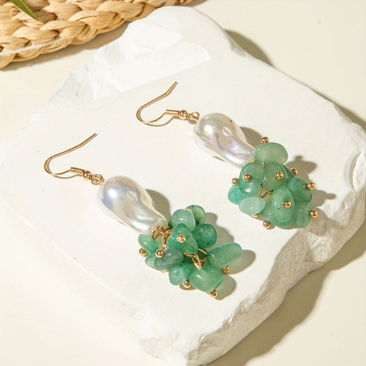 Bohemian Green Bead Drop Cluster Earrings