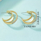 Vintage Gold C-Hoop Earrings with Pavé Crystal Detail