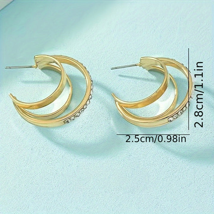 Vintage Gold C-Hoop Earrings with Pavé Crystal Detail