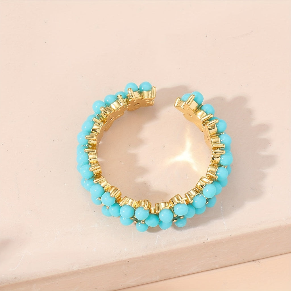 Vintage geometrische ronde ring met kralencluster en ingelegd zirkonia