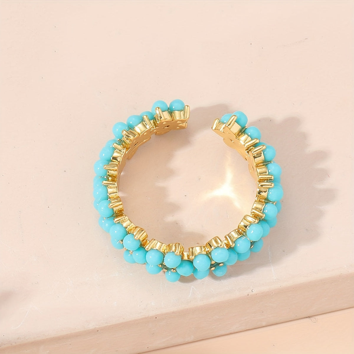 Vintage geometrische ronde ring met kralencluster en ingelegd zirkonia