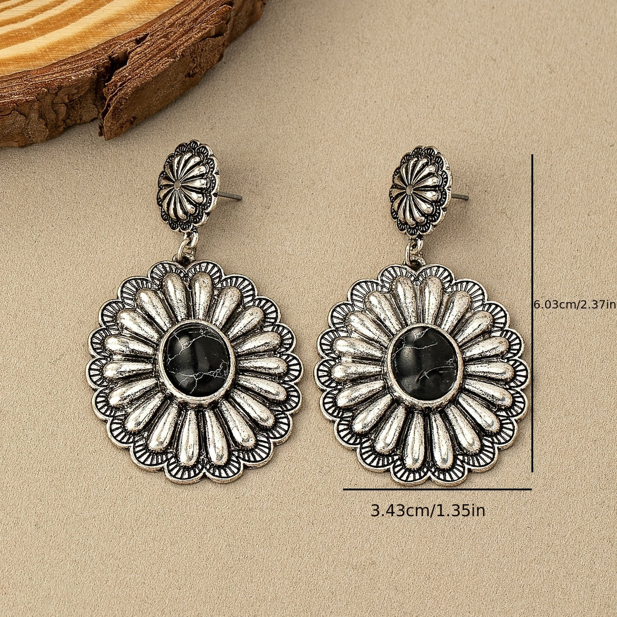 Vintage Bohemian Turquoise Round Pattern Earrings