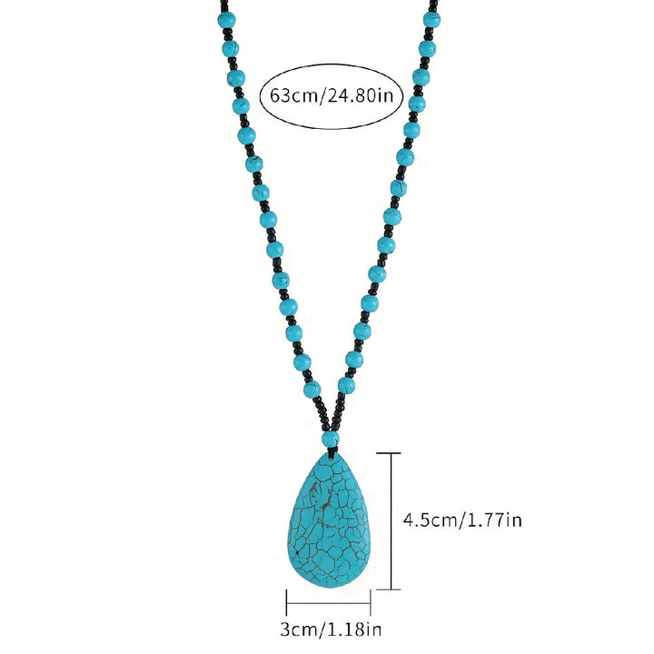 Bohemian Turquoise Beaded Large Teardrop Pendant Necklace