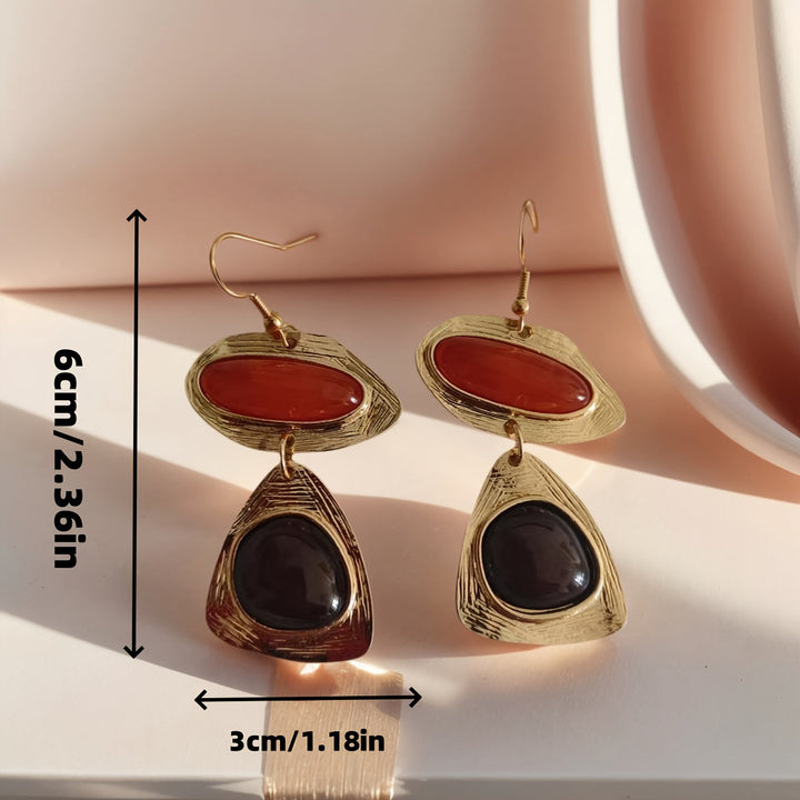 Vintage Red & Black Resin Gold Plated Drop Earrings