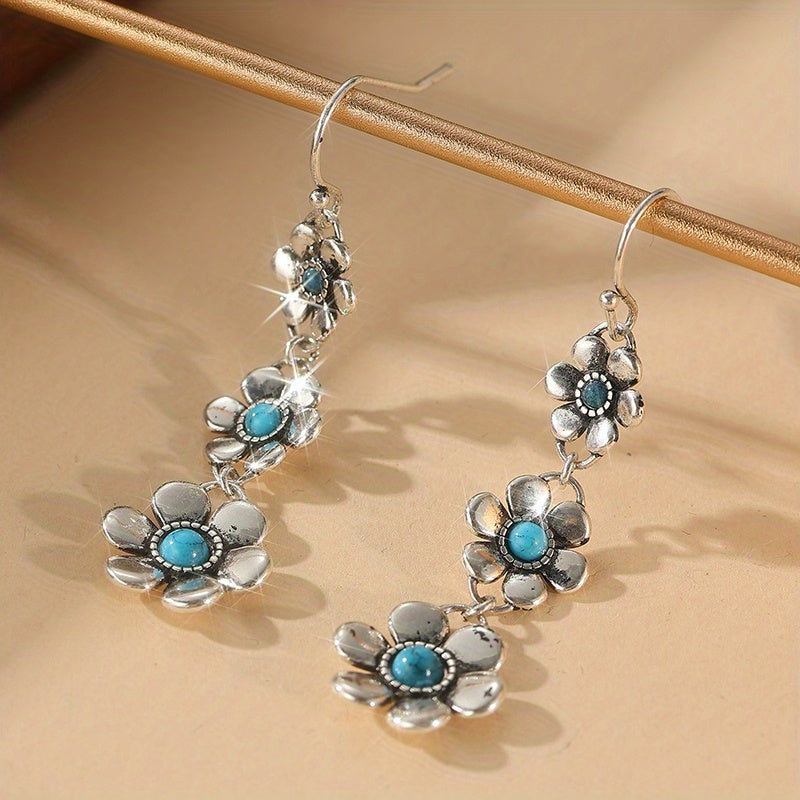 Bohemian Petal Shaped Turquoise Drop Earrings