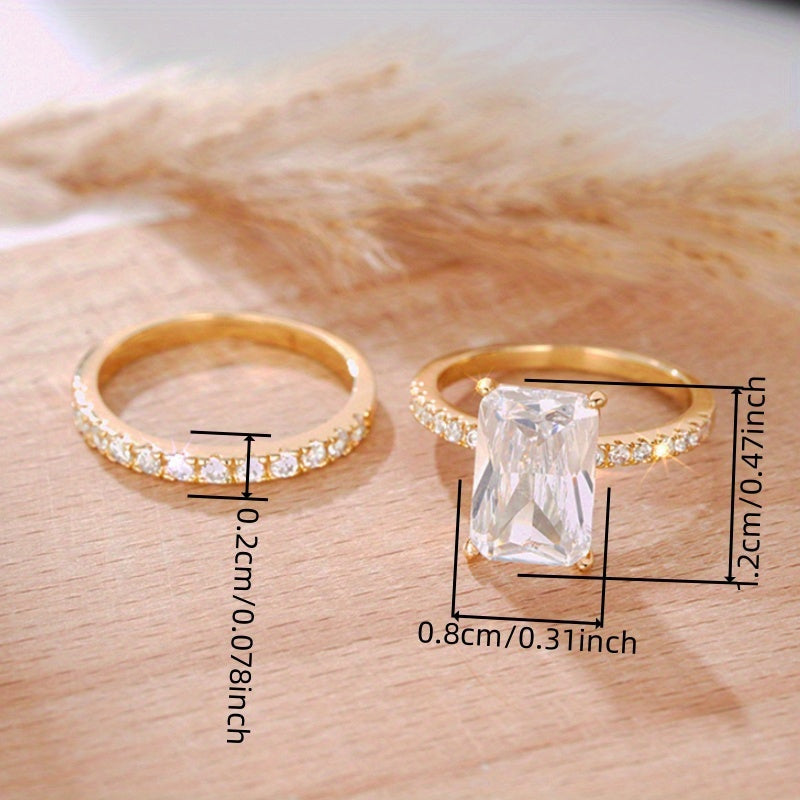 Elegant 2-Piece Classic Zirconia Ring Engagement & Wedding Band Set