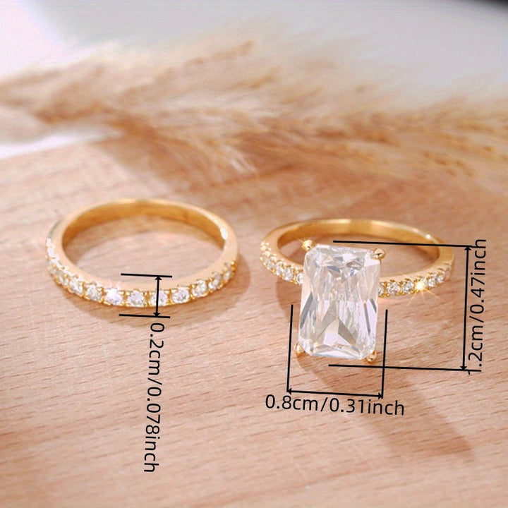 Elegant 2-Piece Classic Zirconia Ring Engagement & Wedding Band Set