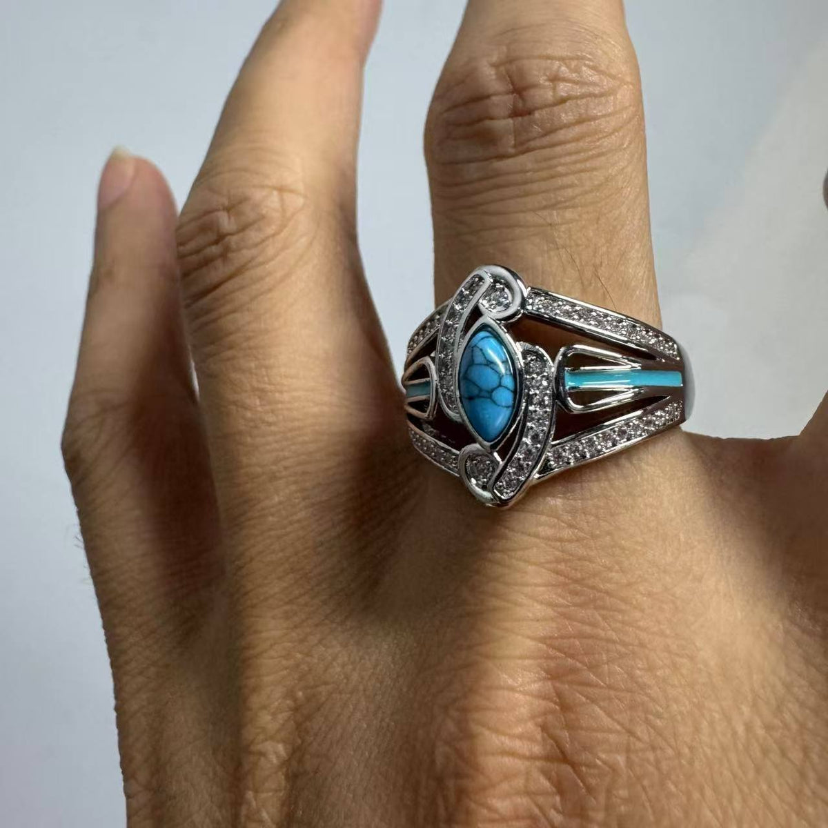 Elegante bohemien witgoud vergulde turkooizen ring