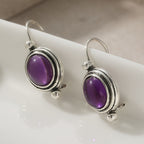 Vintage Boho Purple Gemstone Silver Plated Drop Earrings