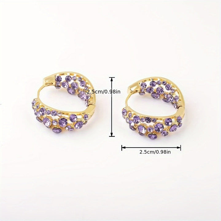 Elegant Purple Crystal Zirconia Gold Plated Hoop Earrings