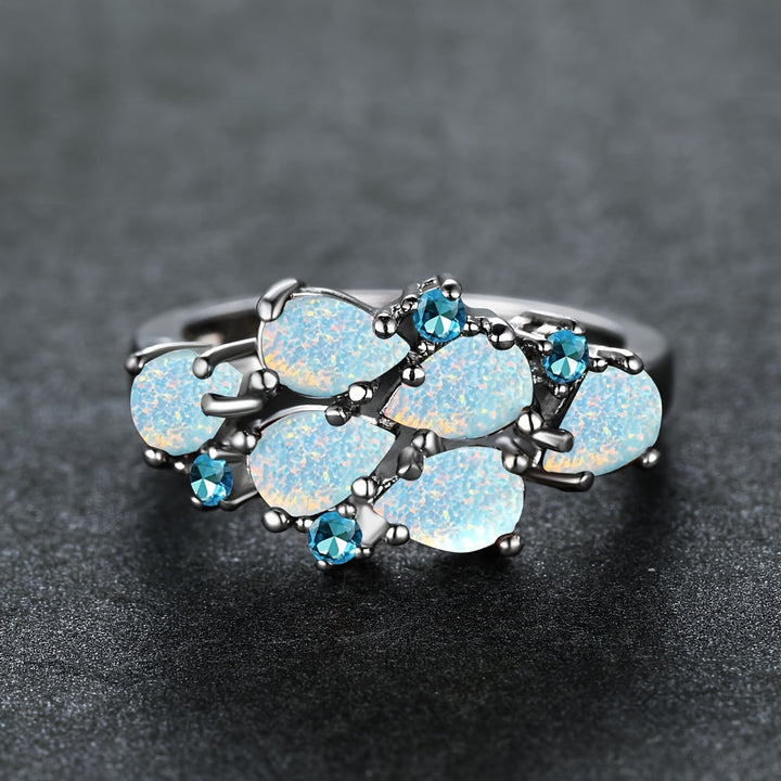 Classic Green Water Drop Opal Cluster Ring