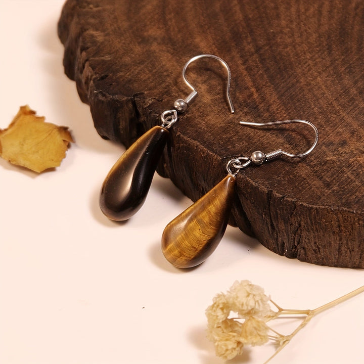 Elegant Tiger Eye Water Drop Design Earrings