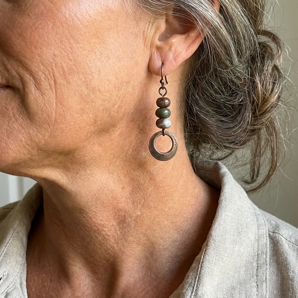 Rustieke steenkralen oorringen met hangers