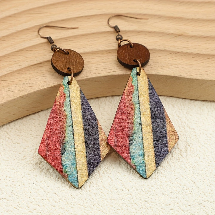 Bohemian Style Striped Wooden Inlay Drop Earrings