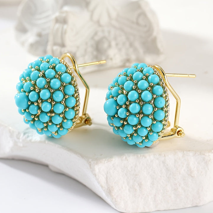 Elegant Palace Style Turquoise Cluster Stud Earrings