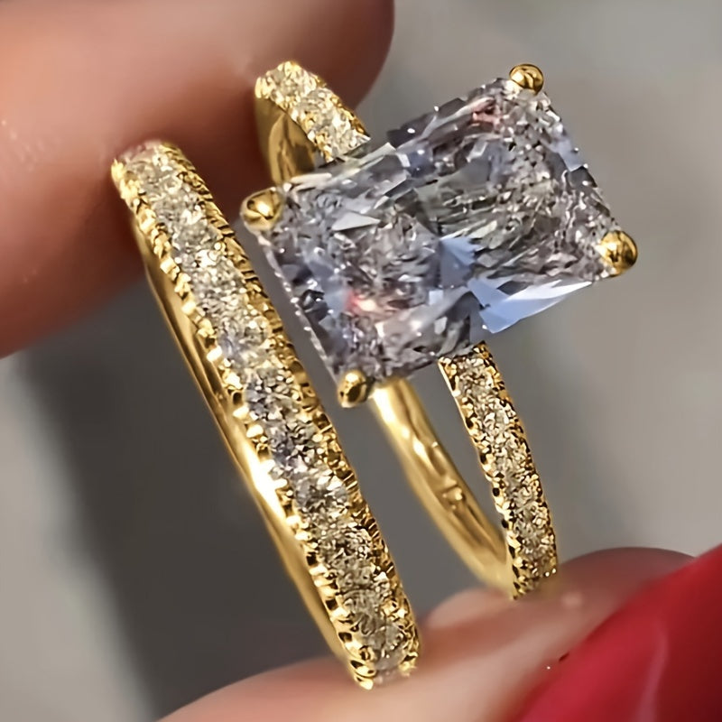 Elegant 2-Piece Classic Zirconia Ring Engagement & Wedding Band Set