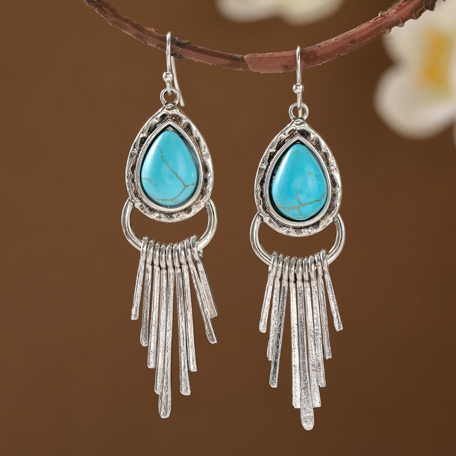 Vintage Bohemian Zinc Alloy Tassel Design Turquoise Long Earrings