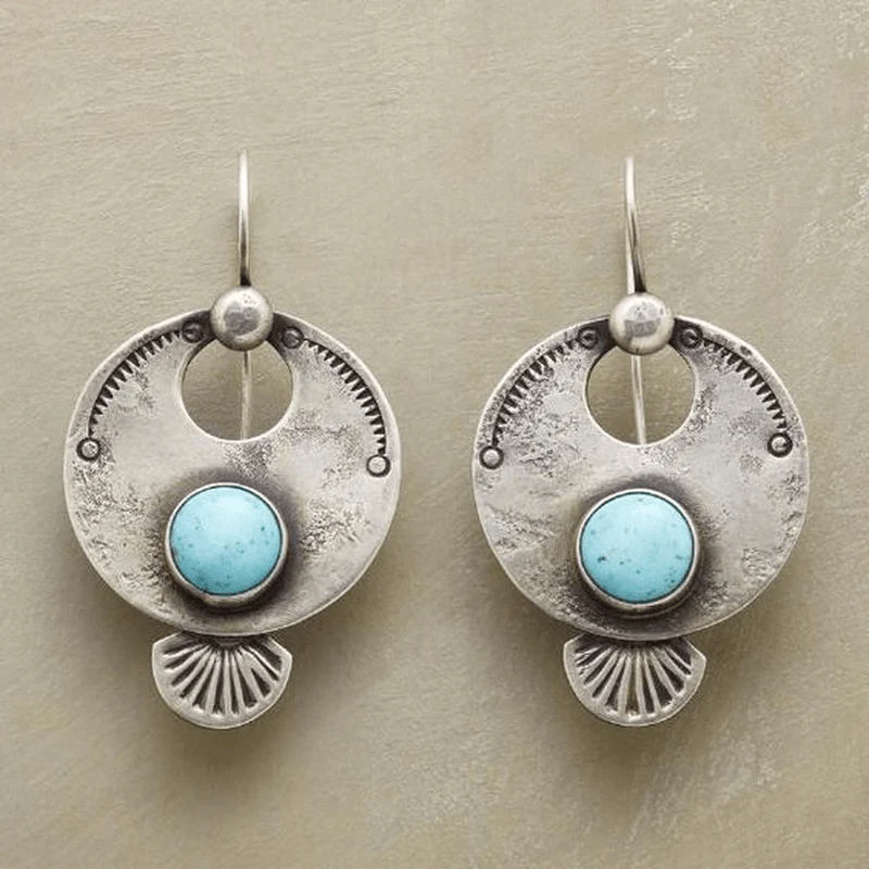 Vintage ronde oorhangers met turkoois