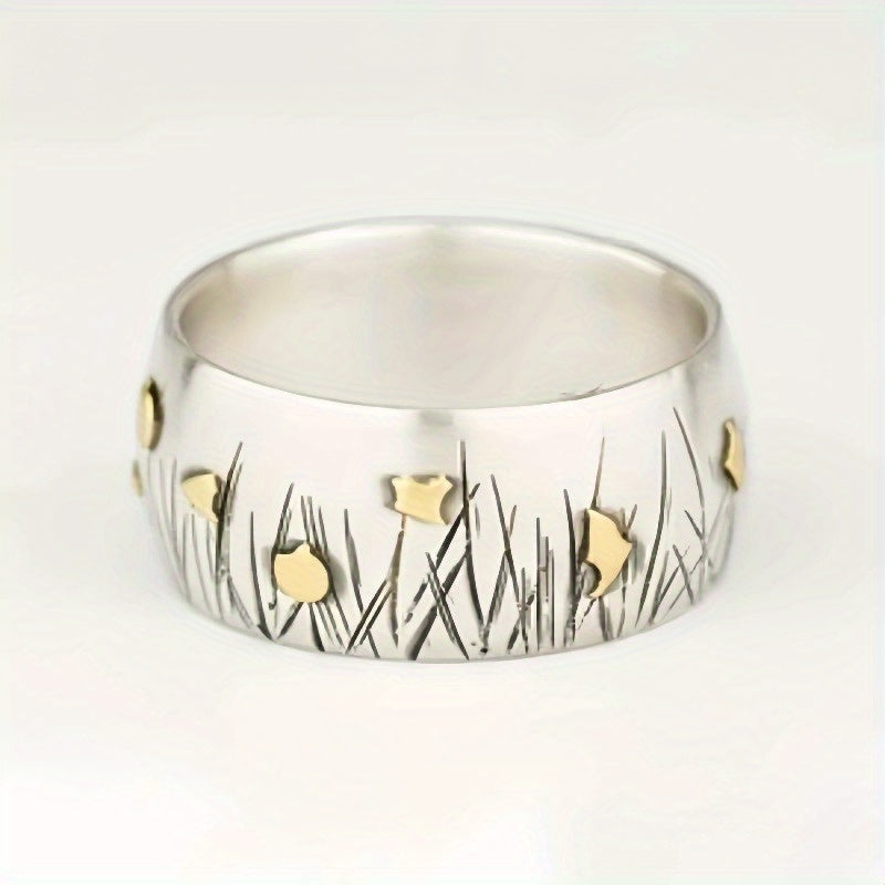 Retro etnische tweekleurige ring met bloem en gras