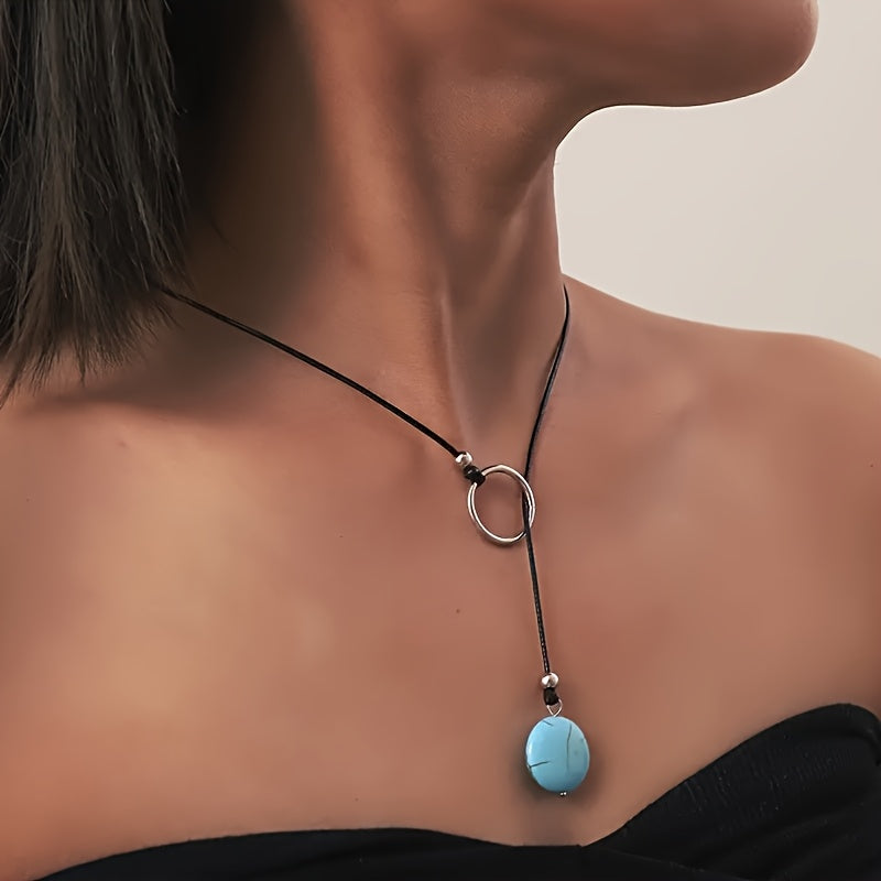 Vintage boho hangerketting met turkoois
