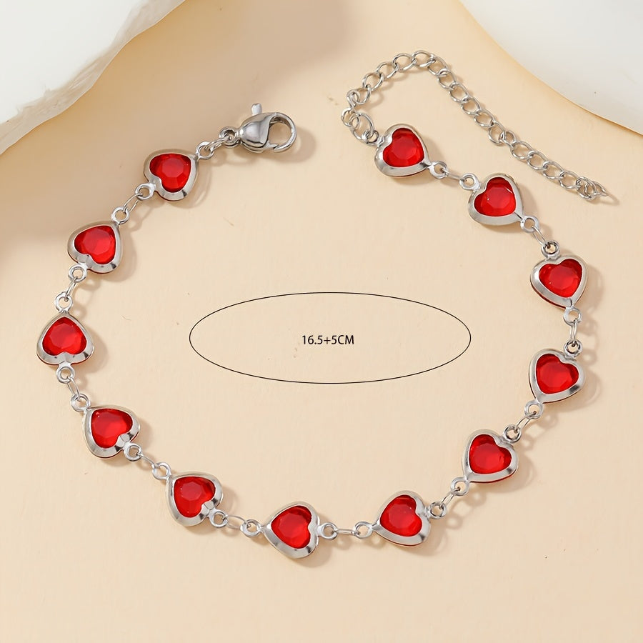 Elegante roestvrij stalen schakelarmband met meerkleurige harten