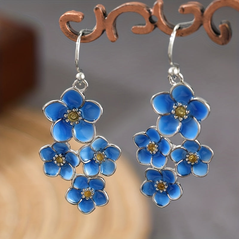 Vintage bohemien oorhangers met blauw emaille