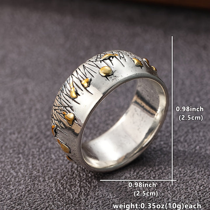 Retro Ethnic Style Flower and Grass Two-Tone Ring