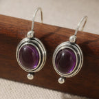 Vintage Boho Purple Gemstone Silver Plated Drop Earrings